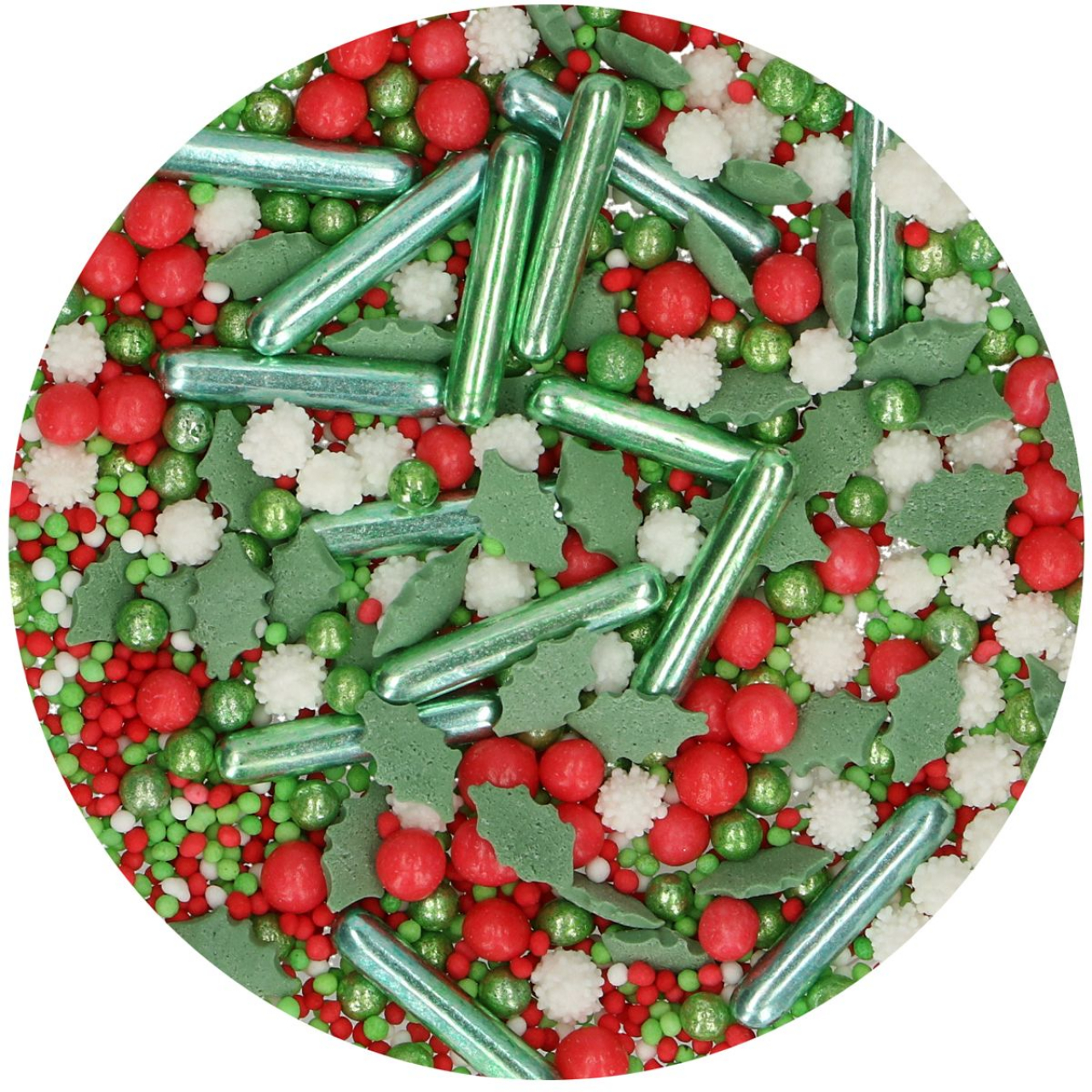 FunCakes Holiday – Karácsonyi Magyal Zöld – Fehér -Piros Szórócukor Keverék 65g