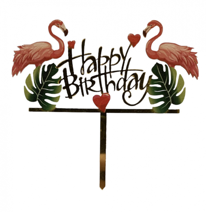 Torta beszúró - Happy Birthday -  Flamingós