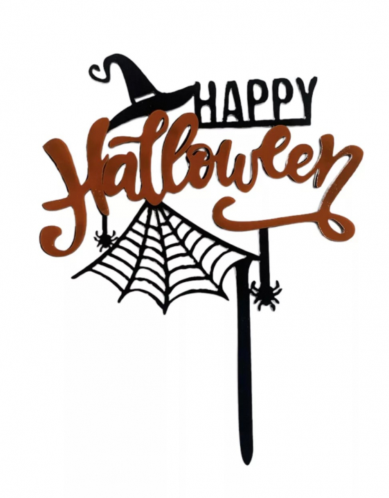 Torta beszúró - Happy Halloween Pókháló és Boszorkány Sapka