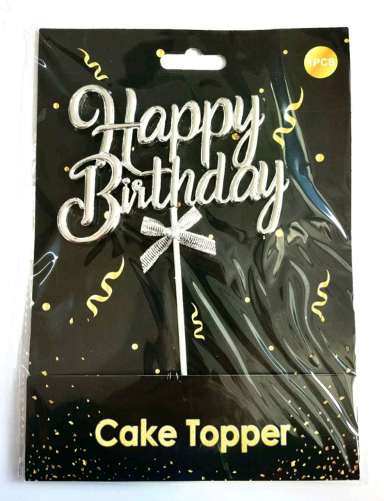 Torta beszúró - Happy  Birthday Ezüst  Domború