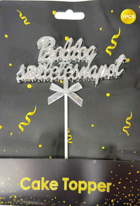 Torta beszúró -  Boldog születésnapot ezüst domború