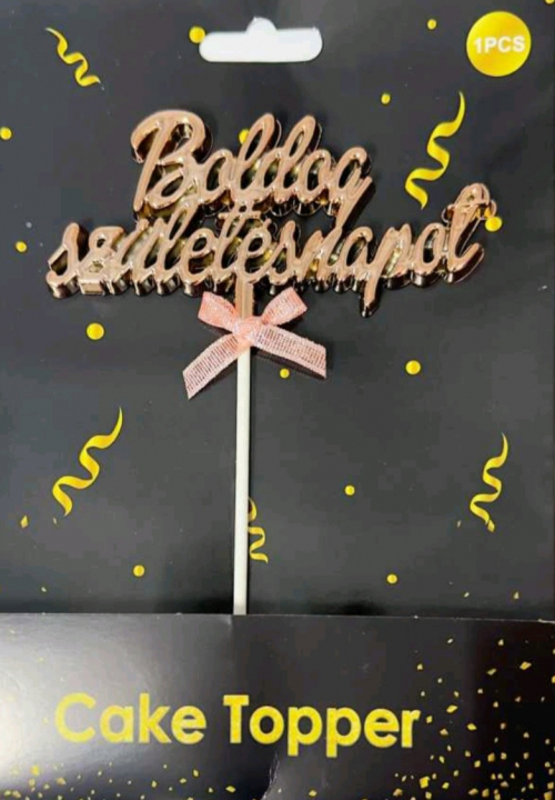 Torta beszúró -  Boldog születésnapot rose gold  domború