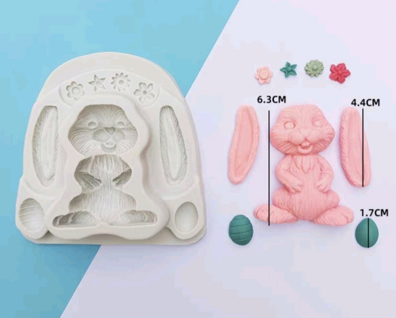 Szilikon fondant mintázó forma - Húsvéti nyuszi virágos fejdísszel