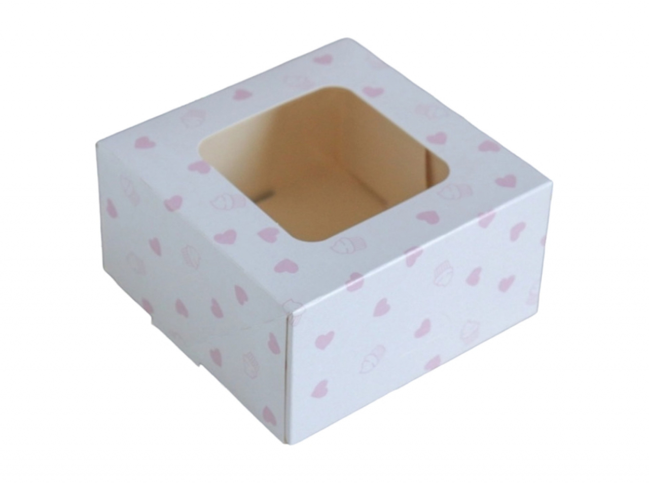 Süteményes doboz, tortadoboz, muffin, szív mintás 13x13x7cm