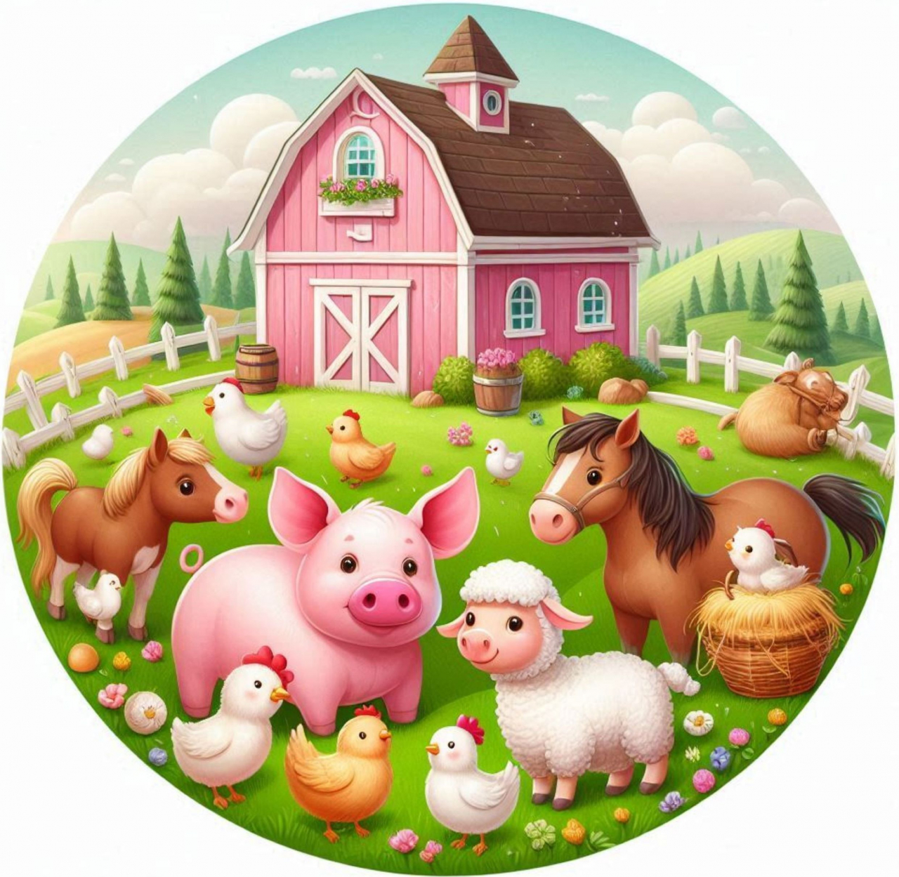 Cukorlap nyomtatás Farm állatok kerek2