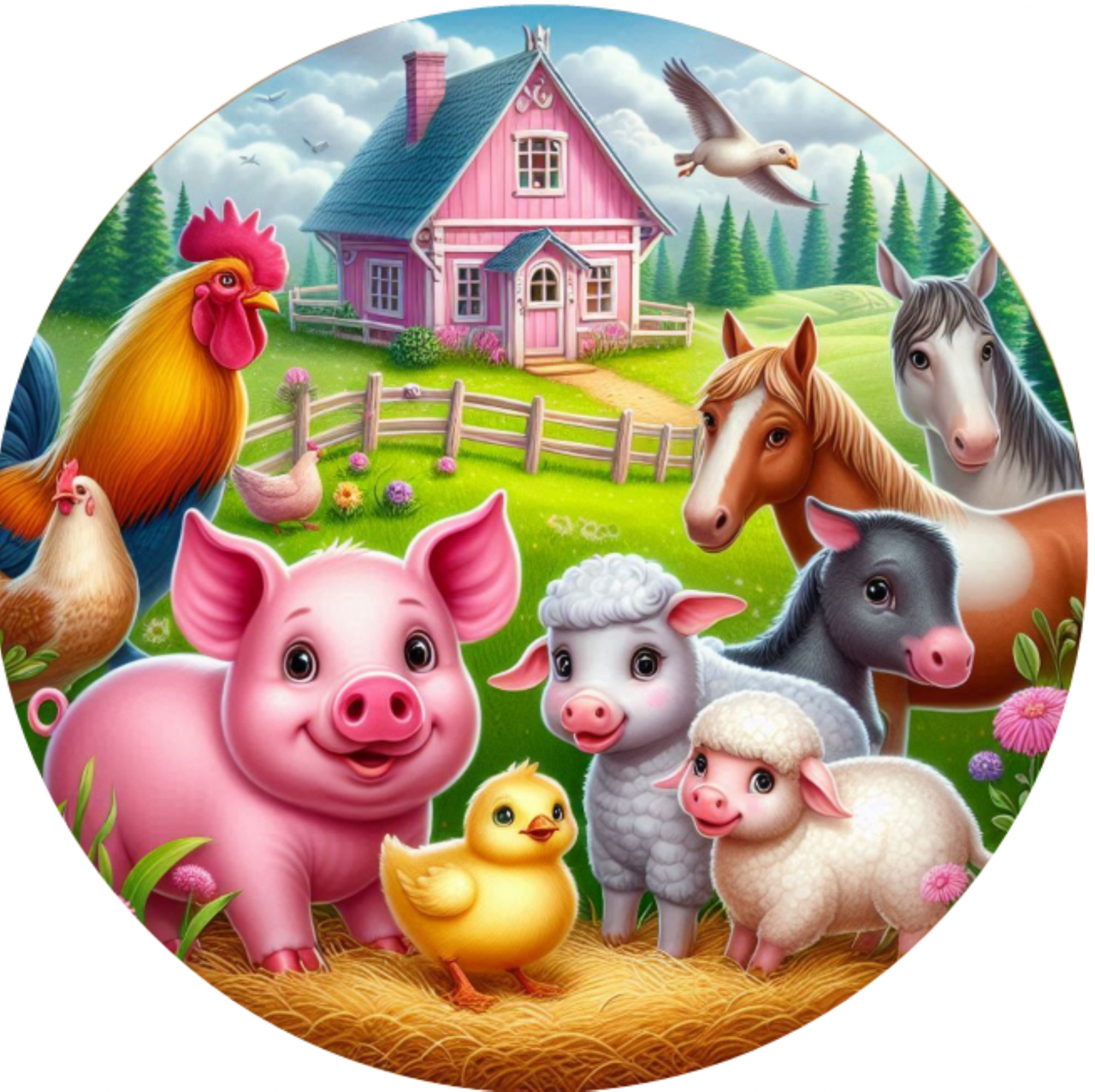Ostyalap nyomtatás Farm állatok kerek1