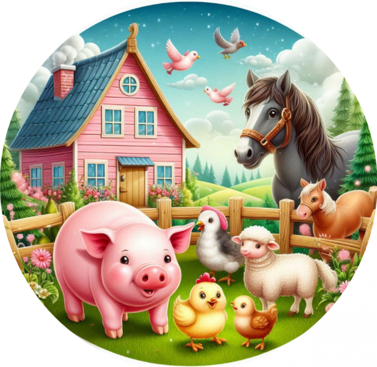 Ostyalap nyomtatás Farm állatok kerek3