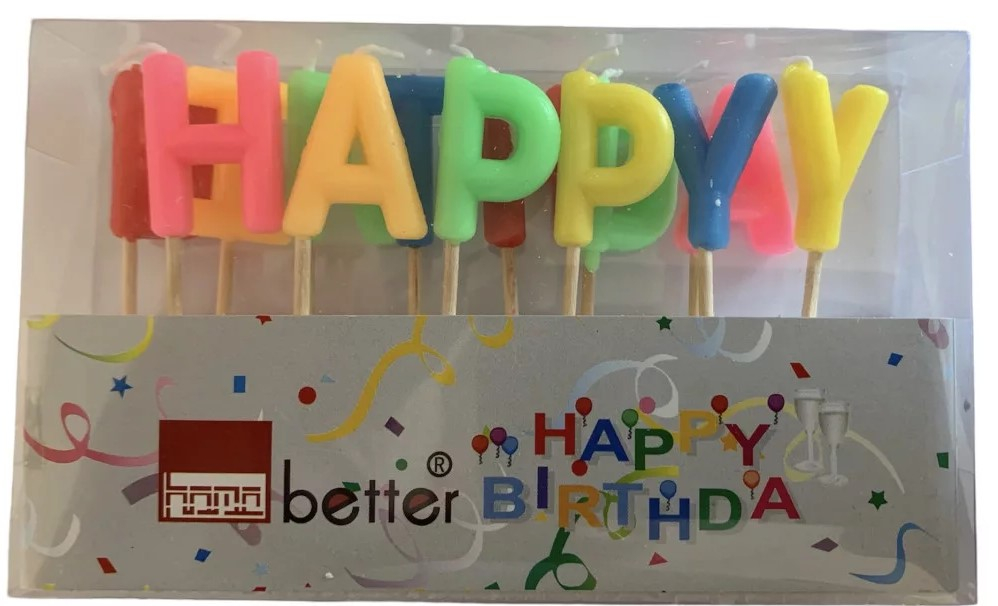 Tortagyertya - Színes Happy Birthday felirat
