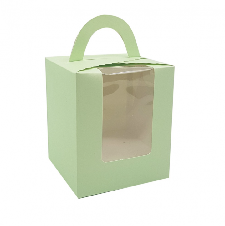 Ablakos, muffin és cupcake tartó papír doboz – 1 részes - Zöld