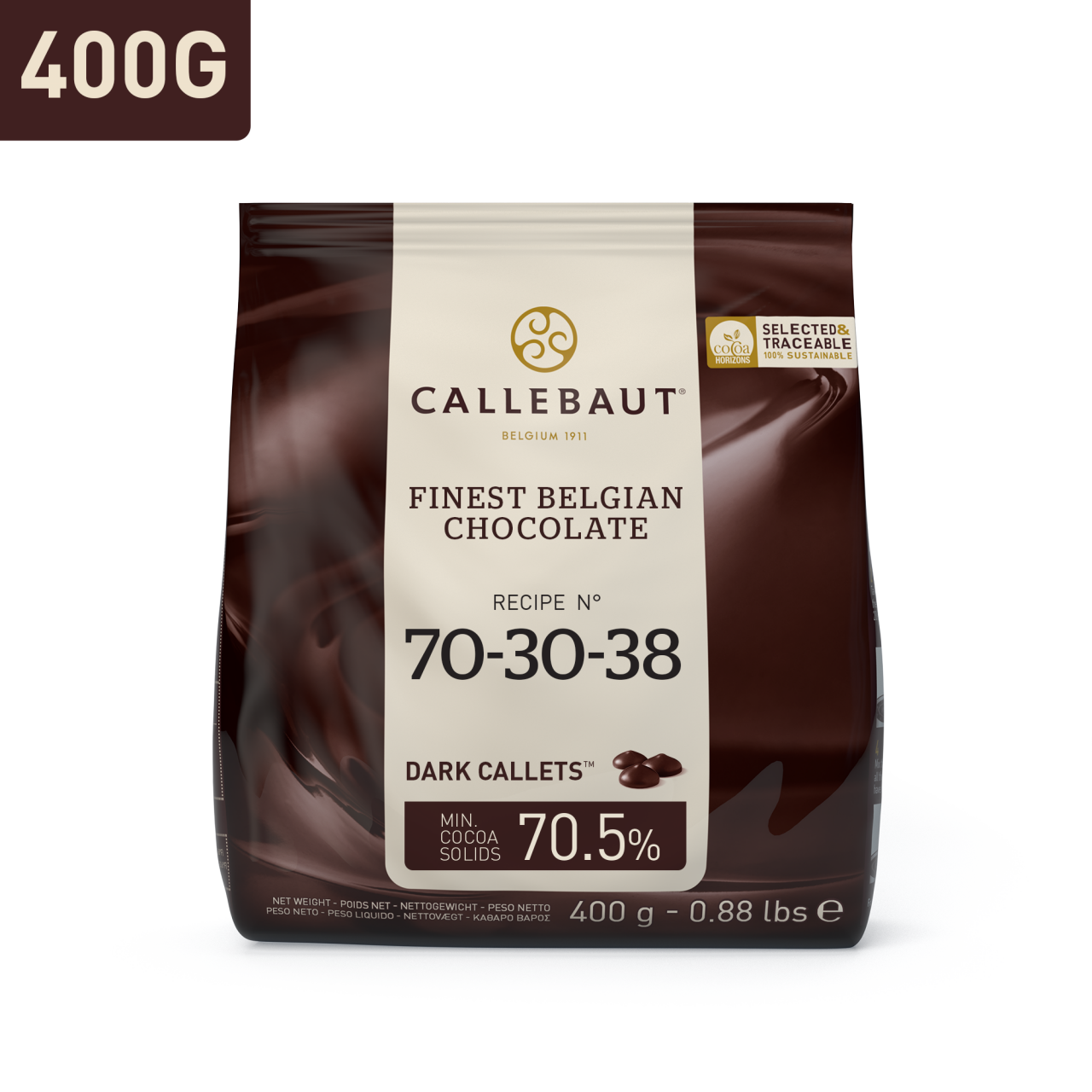 Callebaut belga csokoládé pasztilla – 70,5% étcsokoládé (703038NV)  400g