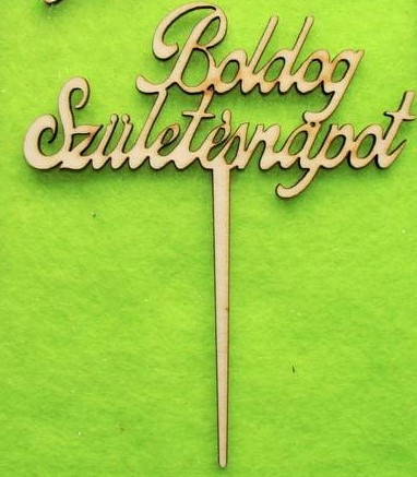 Díszítő beszúró - Natúr fa Boldog születésnapot beszúró 10cm x 12cm