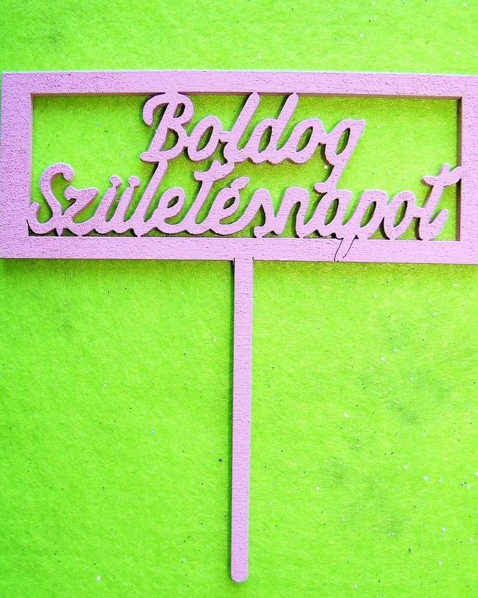 Díszítő beszúró - Rózsaszín fa boldog születésnapot Téglalap  beszúrós tortadísz 13cm x 15cm