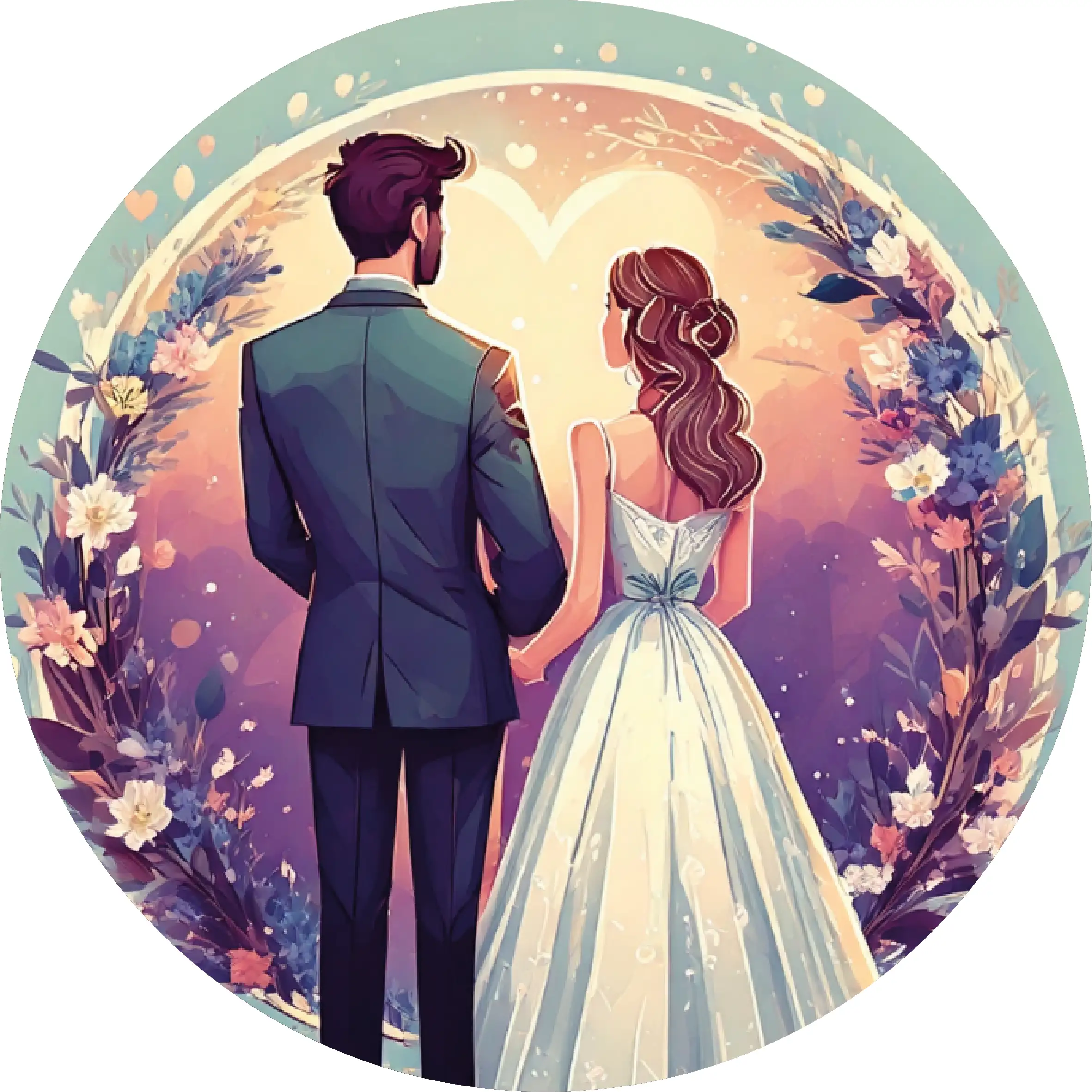 Esküvői pár kerek (lila-zöld) 20cm - Image 2