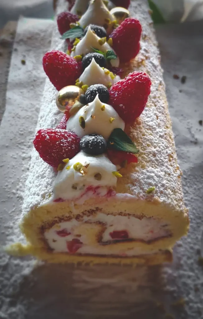 vaníliás piskótatekercs gyümölccsel