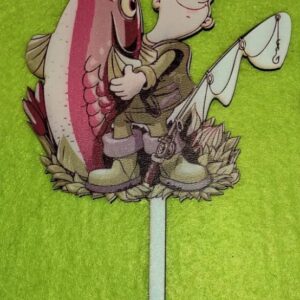 Díszítő beszúró - Nyomtatott beszúrós fa tortadísz - Büszke Horgász 10cm x 4cm