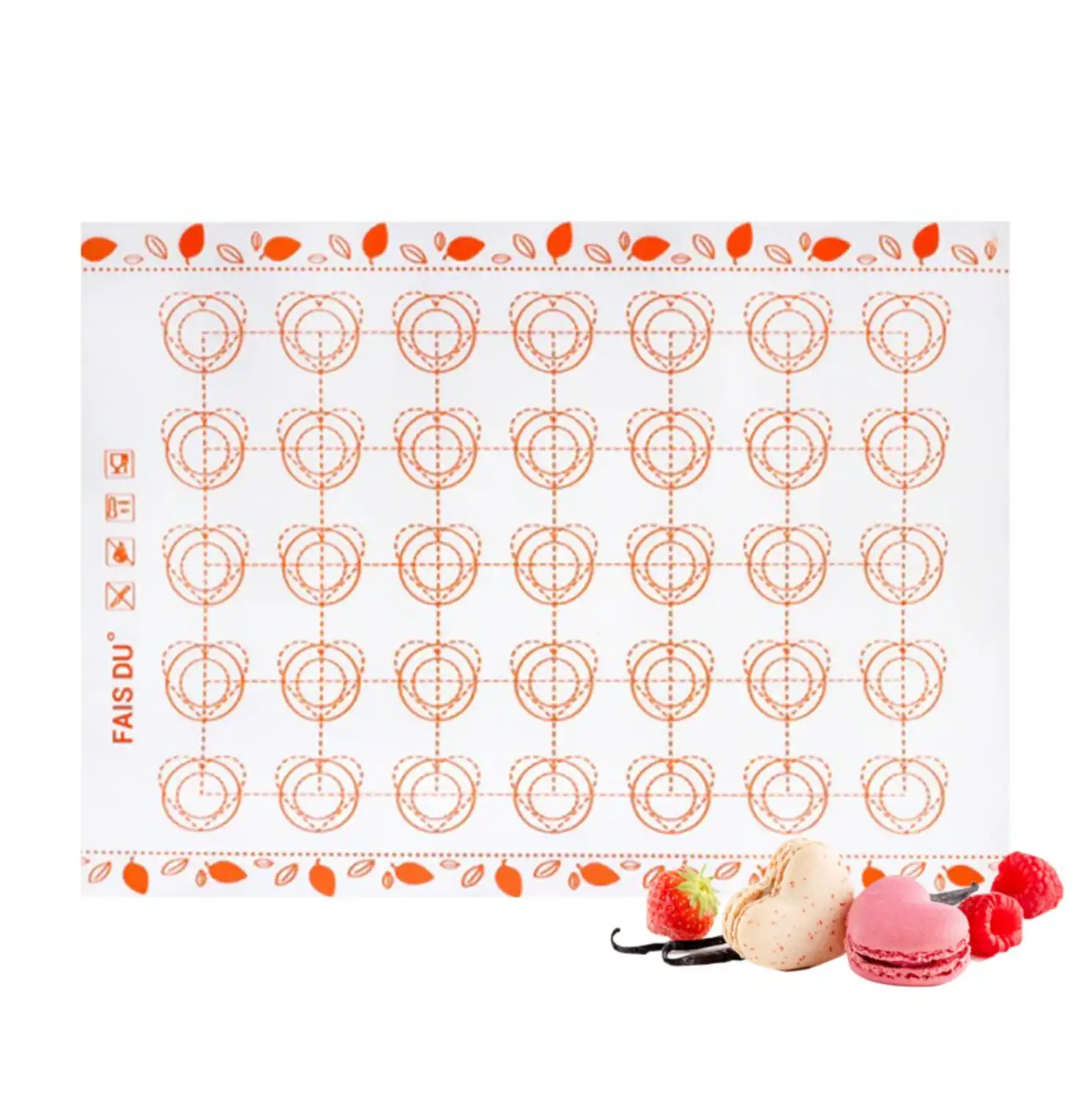 Szilikon sütőlap, nyújtólap – Szív és kör alakú macaron mintás