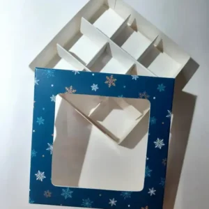 9 Darabos Ablakos Bonbon Doboz – Kék, Hópelyhes