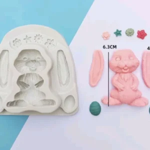 Szilikon fondant mintázó forma - Húsvéti nyuszi virágos fejdísszel