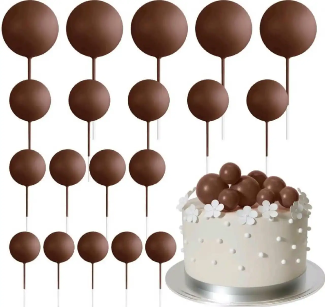 Torta beszúró - Csokibarna gömb 10db