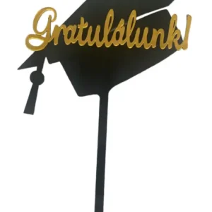 Torta beszúró - Gratulálunk Ballagási kalap aray felirattal akril