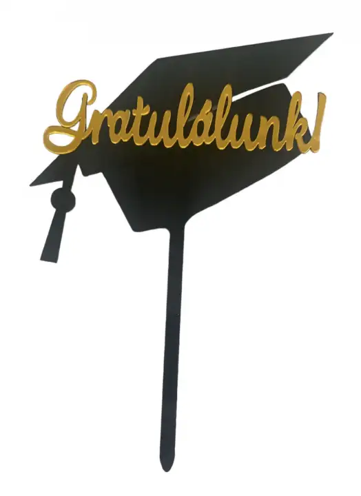 Torta beszúró - Gratulálunk Ballagási kalap aray felirattal akril