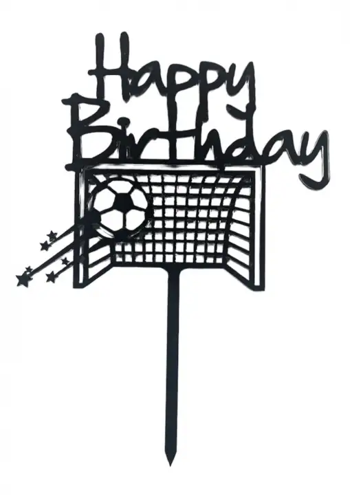 Torta beszúró - Happy Birthday - Focis fekete akril