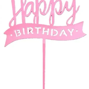 Torta beszúró - Happy Birthday - Rózsaszín akril
