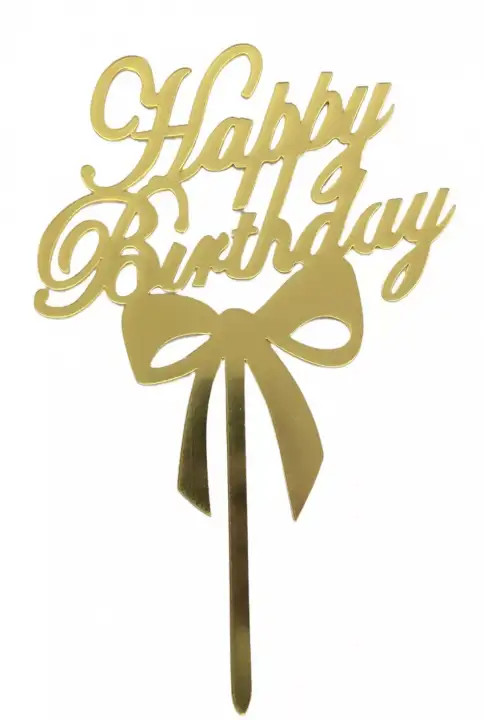 Torta beszúró - Happy Birthday felirat - Arany akril masni