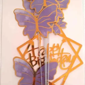 Torta beszúró - Rózsaszín / lila  pillangók Happy Birthday