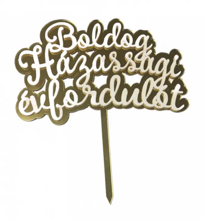 Torta beszúró " Boldog házassági évfordulót" - arany, akril