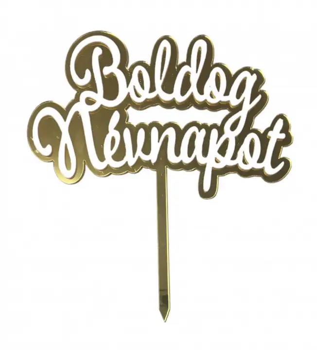 Torta beszúró " Boldog névnapot" - arany, akril