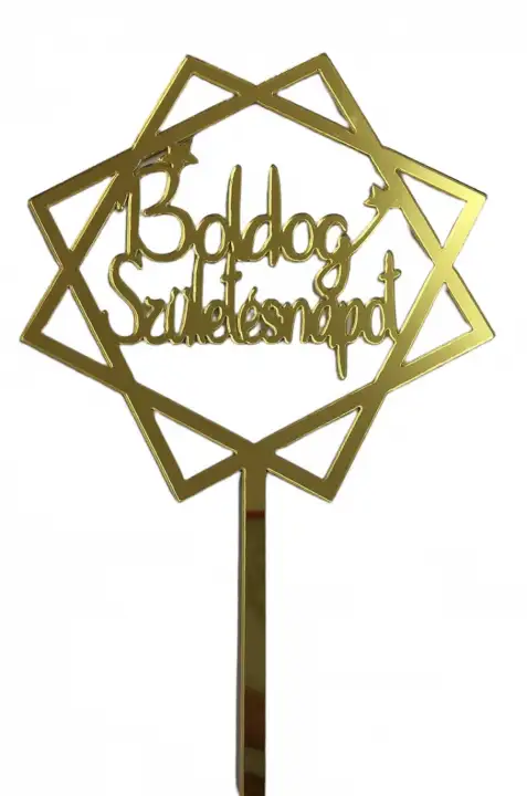 Torta beszúró " Boldog Születésnapot" felirat arany négyzetben - akril