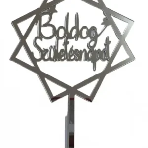 Torta beszúró " Boldog Születésnapot" felirat ezüst négyzetben - akril