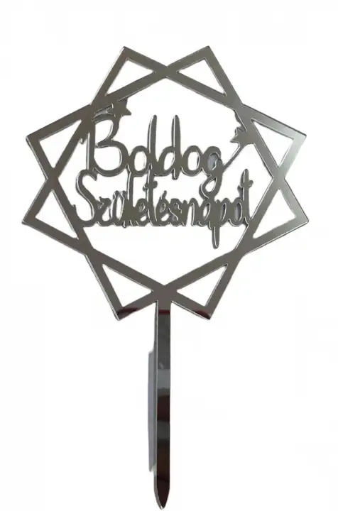 Torta beszúró " Boldog Születésnapot" felirat ezüst négyzetben - akril