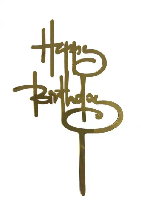 Torta beszúró " Happy Birthday" - arany felirat - akril