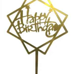 Torta beszúró " Happy Birthday" - felirat arany  négyzetben - akril