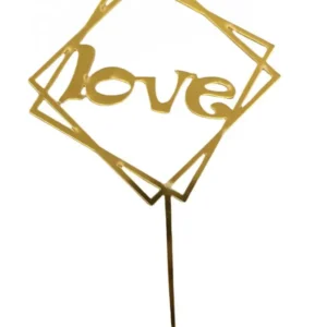 Torta beszúró " Love" - felirat arany négyszögben - akril.