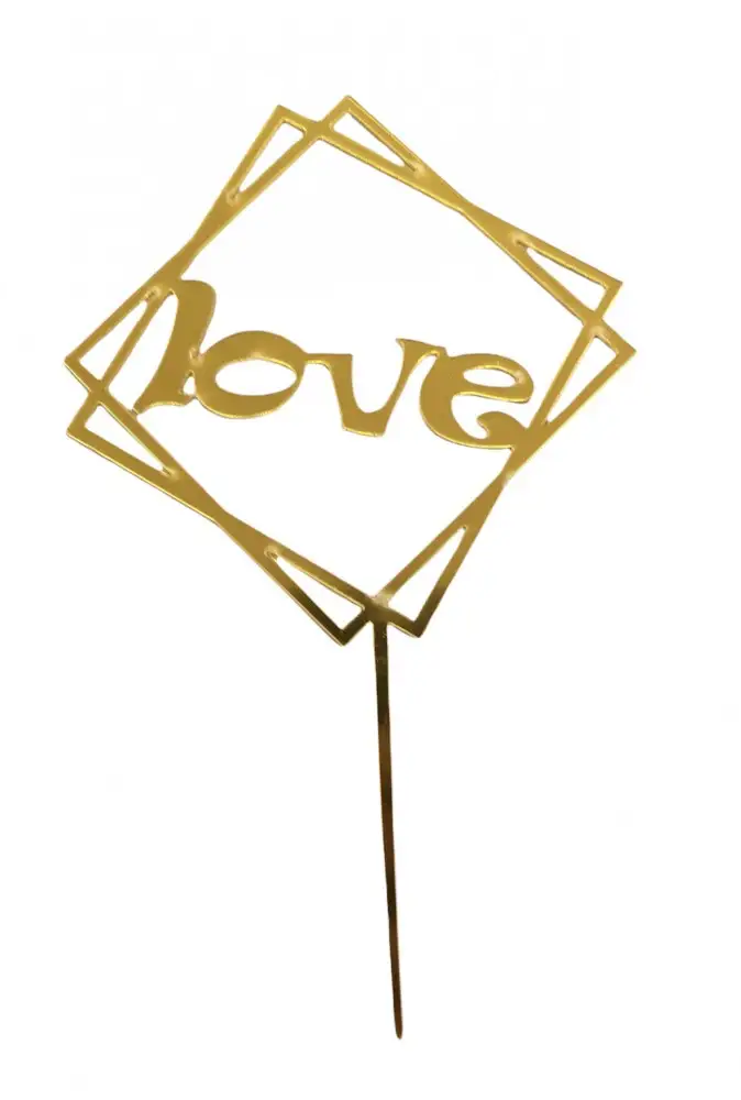 Torta beszúró " Love" - felirat arany négyszögben - akril.