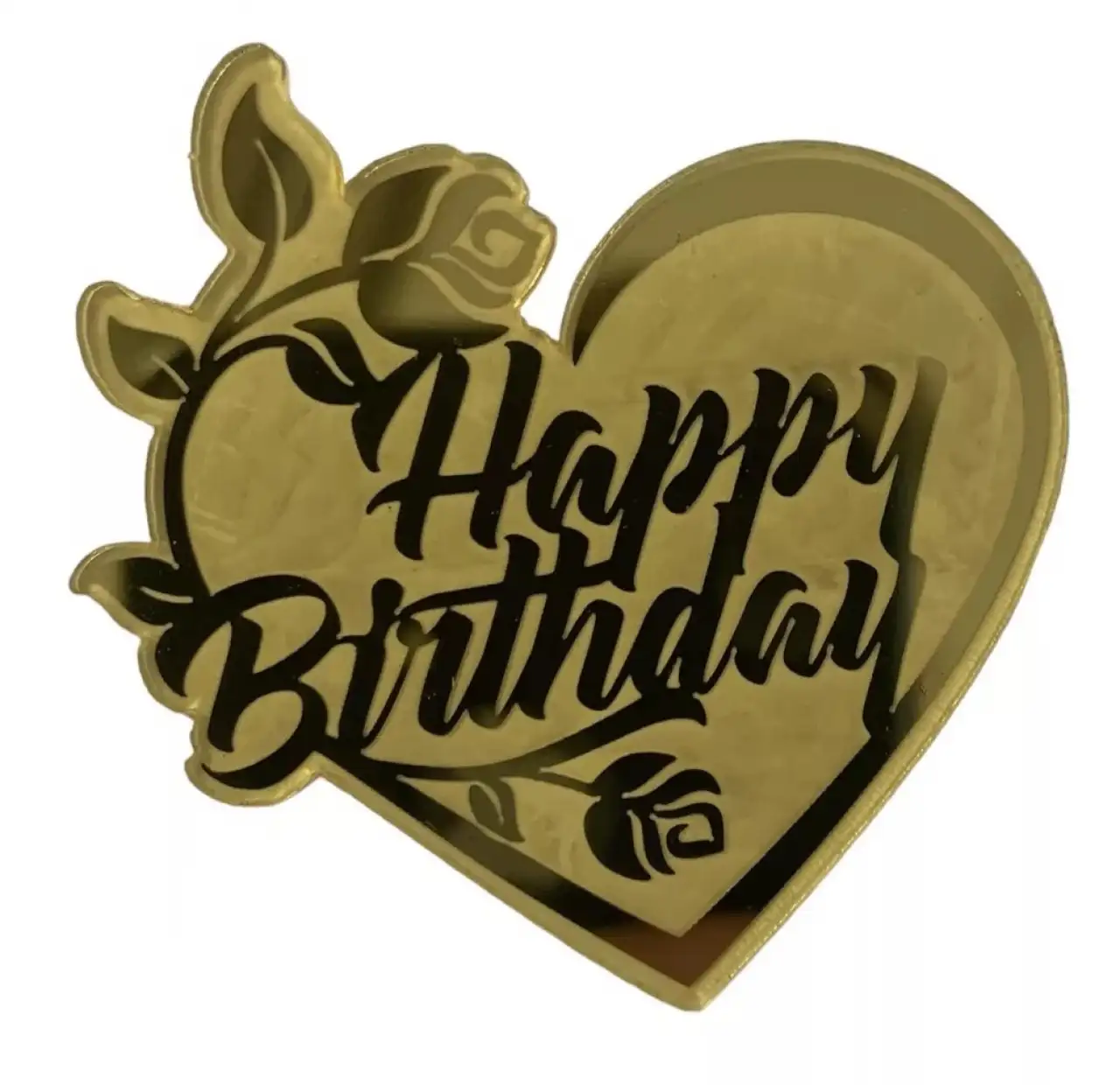 Torta korong - Happy Birthday szív akril arany