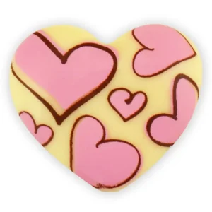 CM csokidísz - Kerek fehércsokis rózsaszín szivecskével 5db