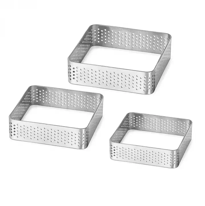 3 darabos fém desszertgyűrű, lyukacsos tarte gyűrű – Négyszög