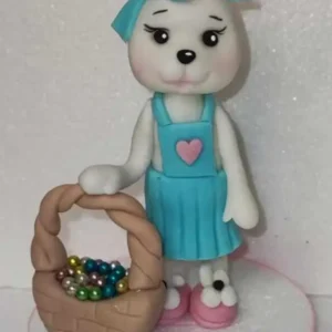 Cukorfigura - Kék szoknyás fehér húsvéti nyuszi