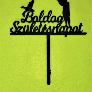 Díszítő beszúró - Fekete fa Vadász luddal Boldog születésnapot felirattal 15x17 cm