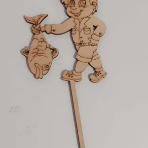 Díszítő beszúró - Nyomtatott beszúrós fa tortadísz - Büszke Horgász 10cm x 4cm