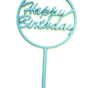 Díszítő beszúró - Világoskék fa Tortadísz Körben Happy Birthday 10cm x 18cm