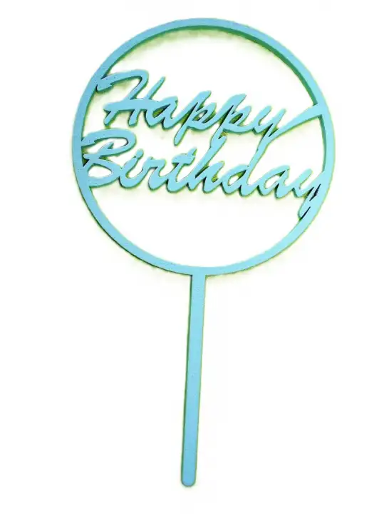 Díszítő beszúró - Világoskék fa Tortadísz Körben Happy Birthday 10cm x 18cm