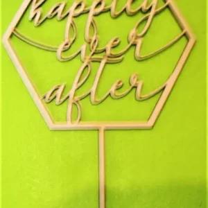 Díszítő beszúró - Natúr fa Happily ever after tortadísz 14x20 cm