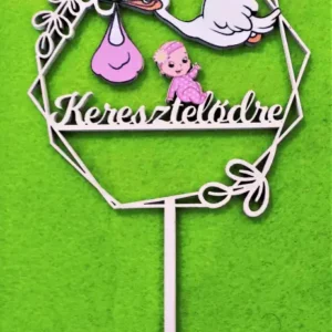 Díszítő beszúró - Nyomtatott fa   Beszúrós lányos Tortadísz Keresztelődre  felirattal 10cm x 17cm