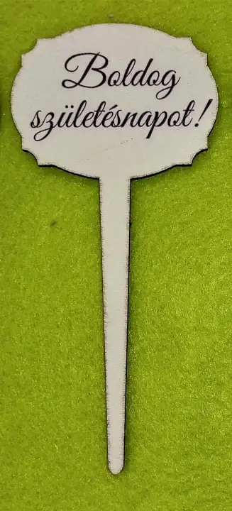 Díszítő beszúró - Nyomtatott fa nagy beszúrós tábla Boldog születésnapot! felirattal 14cm x 6,5cm