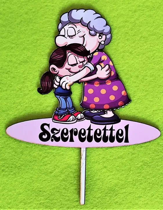 Díszítő beszúró - Nyomtatott fa nagymama kislánnyal szeretettel felirattal 11,5cm x 14,5cm